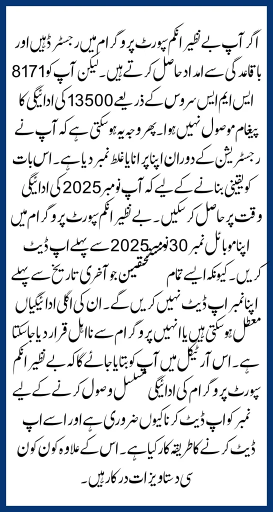 Update Your Phone Number In BISP System To Receive 8171 SMS For November 13500 Payment