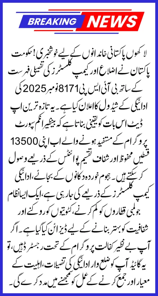 BISP 8171 November 2025 Payment Schedule – Complete District And Camp Cluster List